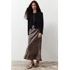 Trendyol Brown Leopard Patterned Satin Woven Skirt