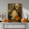 WallXpert slika na platnu 70100HALC-018, Halloween motiv sa duhom u veštičjem šeširu, crnim mačkama i bundevama, 70 x 100 cm