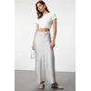 Trendyol Gray Satin Fish Shape Maxi Length Woven Skirt