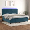 Box spring postelja z vzmetnico LED temno modra 200x200cm žamet