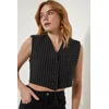 Happiness Istanbul Womens Black Striped Mini Woven Vest