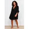 Trendyol Curve Black Mini Woven Striped Accessory Beach Dress