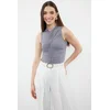 Trendyol Light Anthracite Gather Detailed Flexible Snap Fastener Knitted Body