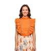 Fulgor Bluza Blusa Olivia com Babados e Detalhes em Strass - Laranja Vibrante oranžna