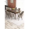 Hanah Home trpezarijski set Elf, sto na razvlačenje i 6 stolica, ploča u dekoru drveta Baroque, kapućino tkanina Babyface