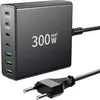 slomart FINIBO USB C polnilec 300W: 7-portni hitri polnilec (4x USB-C, 3x USB-A) za MacBook, iPad, Samsung. Dual-PD PPS. Črn.