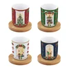 Set of 4 porcelain cups, 110 ml, with bamboo saucers, Festive Avenue