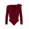 Trendyol Burgundy Double Breasted Collar Accessory Bodysuit