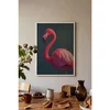 WallXpert uramljena slika 115228, ružičasti flamingo na tamnozelenoj pozadini, 50 x 70 cm, beli ram