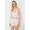 Trendyol Pink Lace Detailed Crop Satin Woven Pajamas Set