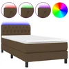 Vidaxl Box spring postelja z vzmetnico LED temno rjava 100x200cm blago