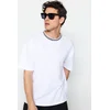 Trendyol Limited Edition Basic White Relaxed/Comfortable Cut Knitwear Band Textured Pique T-Shirt