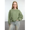 Trendyol Khaki Crew Neck Regular Fit Embroidered Thick Inside Fleece Knitted Sweatshirt