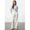 Trendyol White Waist Detailed Straight Cut Woven Trousers