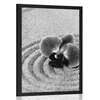 Plakat peščeni Zen vrt z orhidejo v črnobeli varianti - 40x60 silver