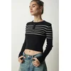 Happiness Istanbul Womens Black Cream Buttoned Collar Ribbed Crop Knitwear Blouse