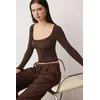 Trendyol Milla ženska bluza Tpraw26Bz00045, braon-dark brown