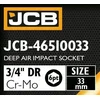 JCB Udarna nastavna glava HLBOKA 3/4 Cr-Mo 6-stranska 33mm Ključ nastavna