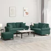 3-dijelni set sofa s jastucima tamnozeleni baršunasti