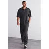 Trendyol Limited Edition Smoke Oversize/Wide Textured Wrinkle-Free Ottoman Polo Neck T-Shirt