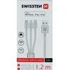 Swissten Textile 3v1 podatkovni kabel MFi 1,2m Srebrn