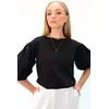 Trend Alacati Stili Ženska bluza sa 3/4 rukavima Alc-X13483, Okrugli izrez, Crna