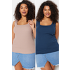 Trendyol Curve Mink-Indigo Basic Ribbed 2-Pack Square Neck Knitted Undershirt