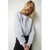 Happiness Istanbul Womens Gray Melange Framed Crop Sweatshirt