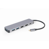 Gembird Gembird A-CM-COMBO3-03 USB Type-C 3-v-1 večportni adapter (Hub + HDMI + PD) - srebrna, 4K ločljivost, hitrost prenosa 5 Gbit/s, moč do 100 W, Plug and Play.
