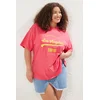 Trendyol Curve Pink Wide Cut Crew Neck Printed 100% Cotton Knitted T-shirt