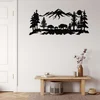 WallXpert metalni zidni ukras 5328, bizoni u planinskom pejzažu sa šumom, 117 x 51 cm, crni