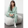 Trendyol Mint Brushed Soft Ribbed Cardigan Knitted Pajama Set