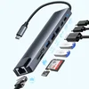 Adapter-konverter Zeus 8 in 1/RJ45/SD readr/Micro SD reade/USB 3.0 x 2/HDMI/USB-C/USB-C PD/Aliminium