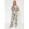 Trendyol Cream Leopard Patterned Viscose Shirt-Pants Woven Pajama Set