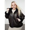 Trendyol Curve Brown Regular Fit Faux Leather Biker Coat with Fur Detail