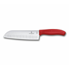 Santoku nož, 17 cm, z ovalnimi utori, rdeče barve, Victorinox