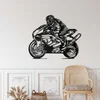 WallXpert metalni zidni ukras 5241, motociklista na sportskom motociklu, 75 x 63 cm, crni