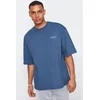 Trendyol Indigo Oversize 100% Cotton Crew Neck Minimal Text Printed T-Shirt