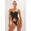 Trendyol Black Lace Openwork/Hole Garter Uncovered Knitted Lingerie Set