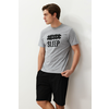 Trendyol Gray Regular Fit Summer Printed Shorts Pajamas Set