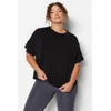 Trendyol Curve Black Crew Neck Stitch Detailed Knitted Crop T-Shirt