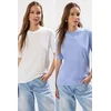 Trendyol Ecru-Blue 2-Pack 100% Cotton Basic Stand Collar Knitted T-Shirt