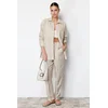 Trendyol Beige Striped Oversize Linen Look Woven Shirt
