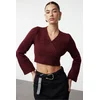 Trendyol Claret Red Crop Soft Textured Double Breasted Knitwear Sweater