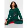 Trendyol Green New Year Themed Fleece Tshirt-Pants Knitted Pajama Set