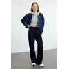 Trendyol Navy Blue Wide Leg/Relaxed Cut High Waist Flexible Trousers