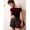 Sinsay - Plišana bluza na jedno rame - maroon