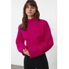 Trendyol Fuchsia Crop Soft Textured Stand Collar Knitwear Sweater