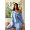 Trendyol Blue Brushed Soft Ribbed Cardigan Knitted Pajama Set