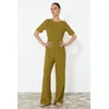 Trendyol Khaki Patterned Viscose Maxi Woven Jumpsuit